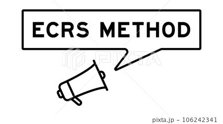 Megaphone icon with speech bubble in word ECRS (Abbreviation of Eliminate, Combine, Rearrange, and Simplify) method on white background 106242341