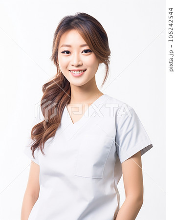 笑顔で迎える日本人女性看護師（AI生成） 106242544