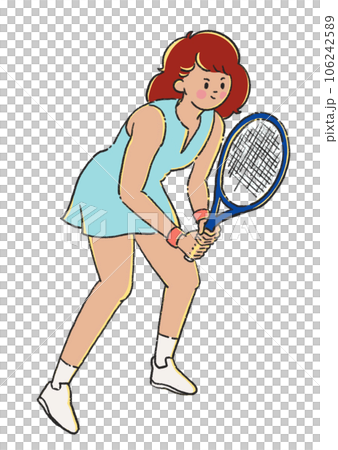 Young woman playing tennis player with racket transparent. 106242589