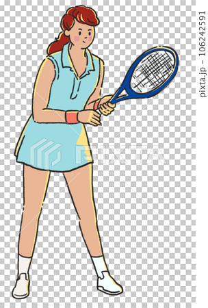 Young woman playing tennis player with racket transparent. 106242591