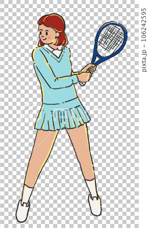 Young woman playing tennis player with racket transparent. 106242595