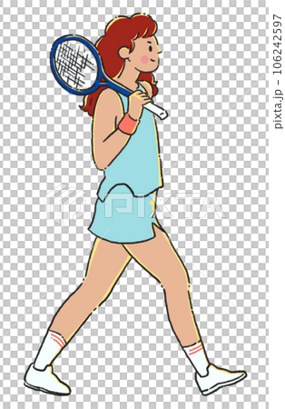 Young woman playing tennis player with racket transparent. 106242597