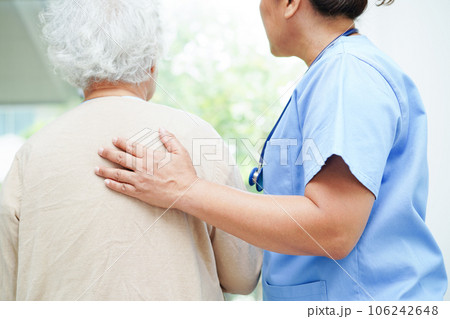 Doctor help and care elderly woman patient in hospital, healthy medical concept. 106242648