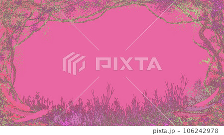 つると枯れ草のある鮮やかなフレーム背景イラストパープル系 106242978