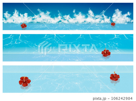夏のイラスト素材(・∀・) 海に浮かぶハイビスカス 106242984