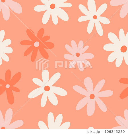 1970 Daisy Naive groovy seamless pattern. Doodle boho background of natural tones. Contemporary trendy backgrounds for kids. Scandinavian nursery print 1970 Daisy Naive groovy seamless pattern. Doodle boho background of natural tones. Contemporary trendy backgrounds for kids. Scandinavian nursery print 106243280