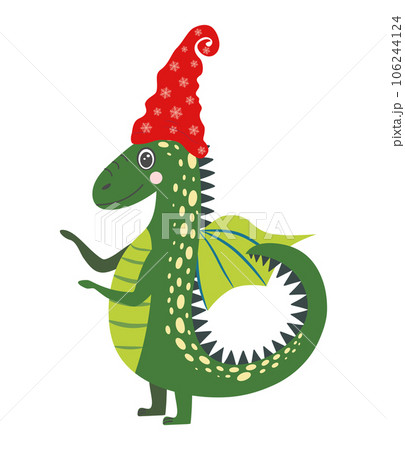 Year of the Dragon 2024, Chinese calendar. Cute green christmas dragon in santa hat Year of the Dragon 2024, Chinese calendar. Cute green christmas dragon in santa hat 106244124