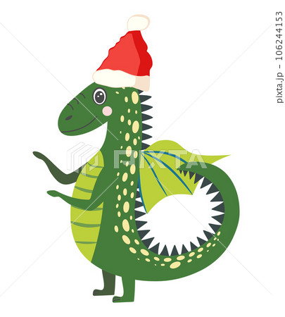 Year of the Dragon 2024, Chinese calendar. Cute green christmas dragon in santa hat Year of the Dragon 2024, Chinese calendar. Cute green christmas dragon in santa hat 106244153