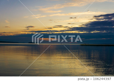 natural landscape, white night over the wide northern lake 106244397