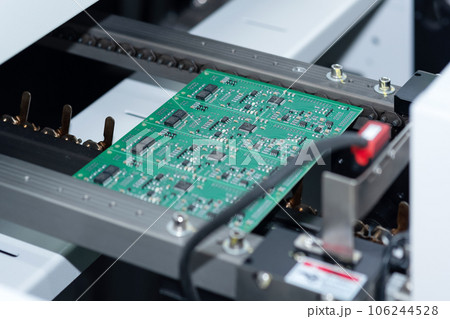 stage of printed circuit board production on the conveyor of automatic production line 106244528