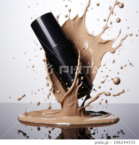 Liquid foundation in bottle and splashes of makeup product Liquid foundation in bottle and splashes of makeup product 106244555