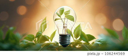 Eco friendly lightbulb with plants. Renewable and sustainable energy. Eco friendly lightbulb with plants. Renewable and sustainable energy. 106244569