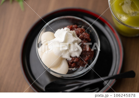 cream shiratama zenzai, traditional japanese dessert cream shiratama zenzai, traditional japanese dessert 106245878