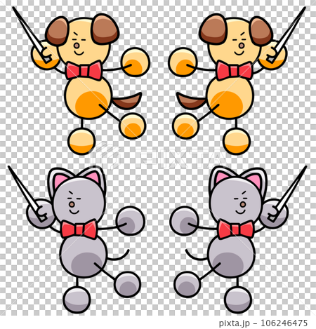 指揮者なわんまるとにゃんまるのイラストセット 犬 猫 指揮者なわんまるとにゃんまるのイラストセット 犬 猫 106246475