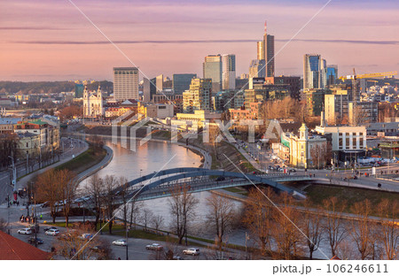 View of Vilnius from Gedemina Hill at sunset. 106246611