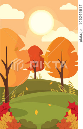 Colored seasonal autumn landscape scenario Vector Colored seasonal autumn landscape scenario Vector 106246617