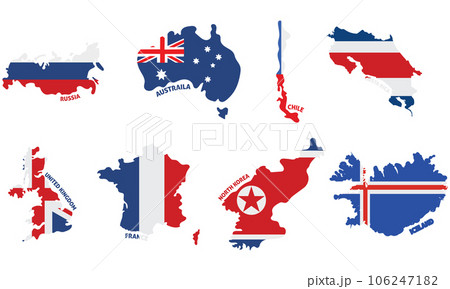 Set of colored country maps with its flags Vector 106247182