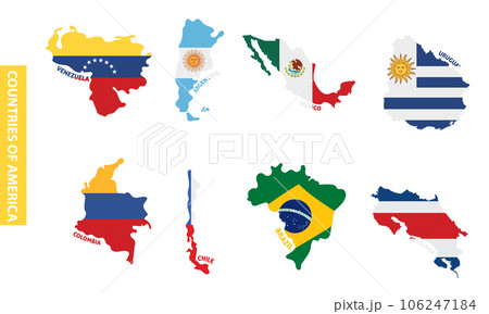 Set of colored latin american country maps with its flags Vector 106247184