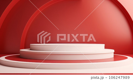 Abstract minimalistic red and white scene with geometric shapes. 3D visualization AI Abstract minimalistic red and white scene with geometric shapes. 3D visualization AI 106247989