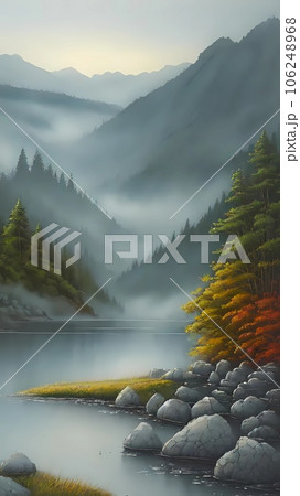 beautiful autumn landscape with fog beautiful autumn landscape with fog 106248968