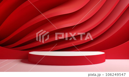 Abstract minimalistic red and white scene with geometric shapes. 3D visualization AI 106249547