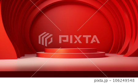 Abstract minimalistic red scene with geometric shapes. 3D visualization AI 106249548