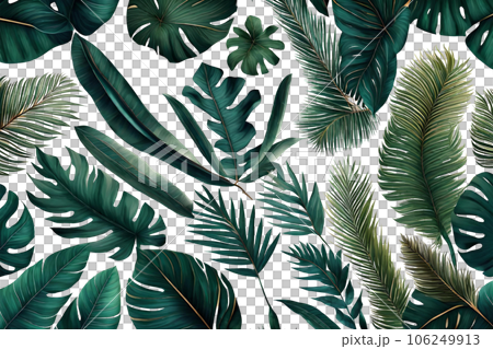 Luxury tropical leaves isolated on transparent background. Generative AI. 106249913