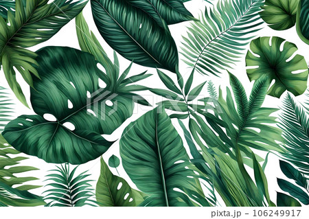 Tropical exotic leaves isolated on transparent background. Generative AI. 106249917