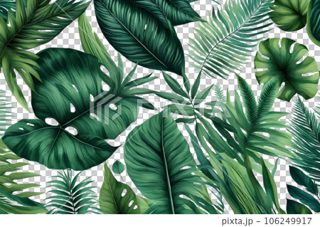 Tropical exotic leaves isolated on transparent background. Generative AI. 106249917