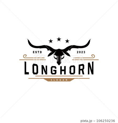 LongHorn Animal Logo Design, Farm Retro Vintage Horn Minimalist Simple Template Illustration 106250236
