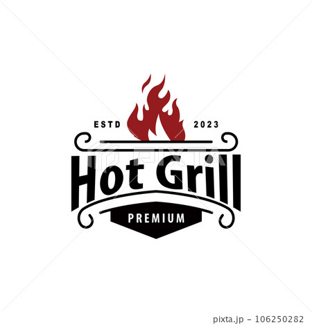 BBQ Hot Grill Logo, Barbeque Typography Vintage Design Label Stamp, Logo Restaurant, Cafe, Bar Simple BBQ Hot Grill Logo, Barbeque Typography Vintage Design Label Stamp, Logo Restaurant, Cafe, Bar Simple 106250282