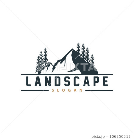 Mountain Nature Landscape Logo Simple Minimalist Design, Vector Illustration Symbol Template 106250313