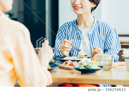 友達とランチをするミドルの女性 友達とランチをするミドルの女性 106250623