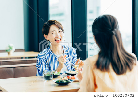 友人とランチするミドルの女性 106250702