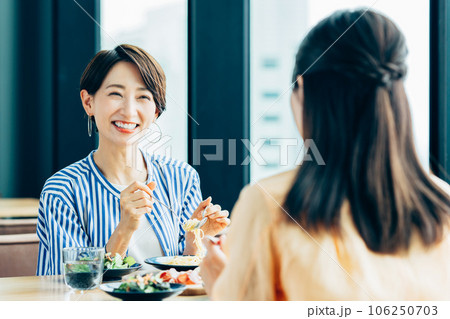 友人とランチするミドルの女性 106250703