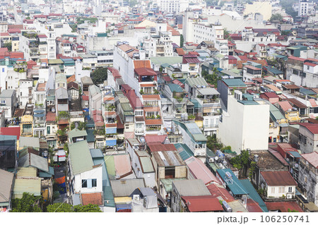 ベトナム ハノイのホテル屋上から見た旧市街の街並みの写真素材