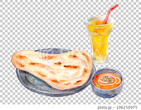 咖哩和芒果拉西設置水彩插圖 106250975