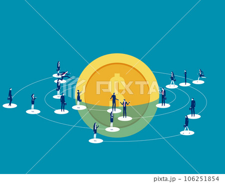Business people on around big coin. Business financial vector illustration 106251854