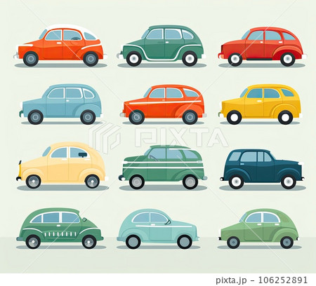 Set of vintage car cartoon. AI-generated content. 106252891