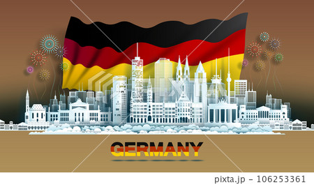 Anniversary celebration independence Germany day and travel landmarks Berlin city. 106253361