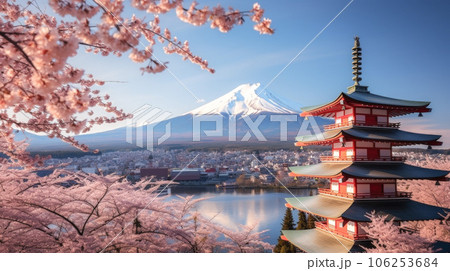 春 桜と富士山 新倉山浅間神社のような 春 桜と富士山 新倉山浅間神社のような 106253684