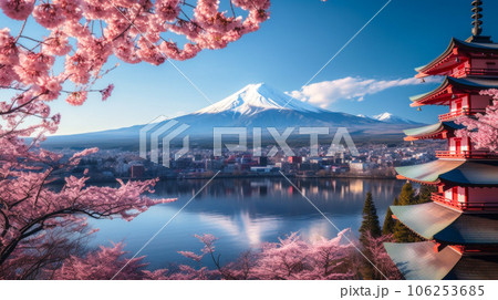 春 桜と富士山 新倉山浅間神社のような 106253685
