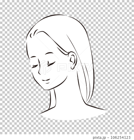 Above the neck of a woman looking down 106254123