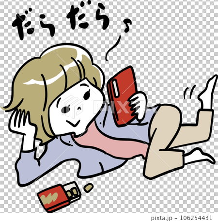 一邊看智能手機一邊吃甜食的女孩 一邊看智能手機一邊吃甜食的女孩 106254431