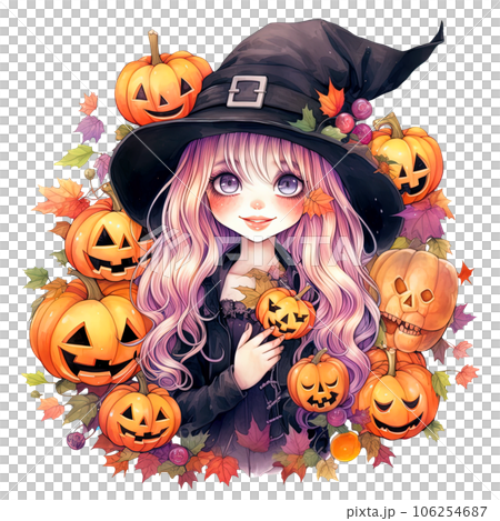 Kawaii Anime Girl in a Halloween Pumpkin - Anime Halloween