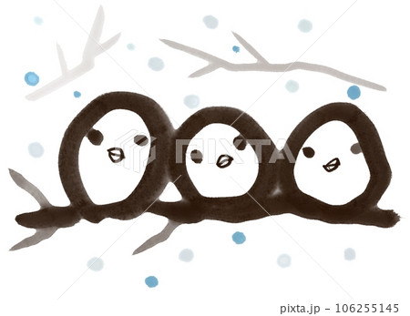 枝に止まる冬のシマエナガ 106255145