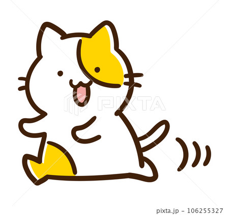 何かを追いかけて走るかわいいねこのキャラクターのデフォルメイラスト 106255327