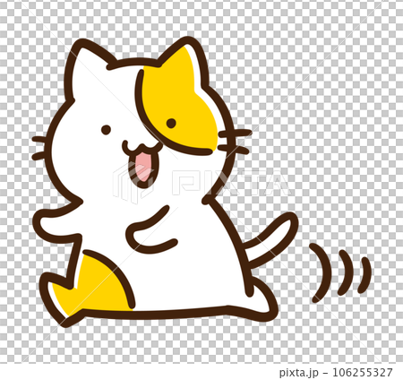 何かを追いかけて走るかわいいねこのキャラクターのデフォルメイラスト 106255327