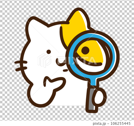 虫眼鏡を使って観察と考察するかわいいねこのキャラクターのデフォルメイラスト 虫眼鏡を使って観察と考察するかわいいねこのキャラクターのデフォルメイラスト 106255445