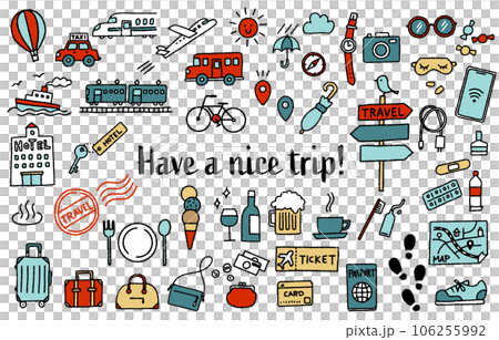 Simple and cute hand drawn travel illustration set (colorful) 106255992